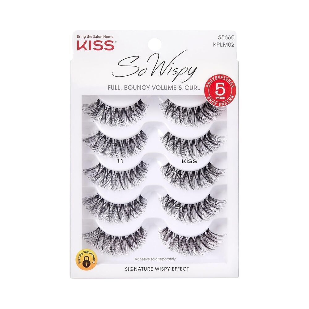 KISS So Wispy Women's False Eyelashes 12mm Black 5 Pairs Reusable Easy to Apply